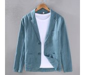 Chaqueta Retro de lino y algodón para hombre, traje de fiesta de boda en la playa, moda de primavera y verano, chaqueta de traje ajustada Formal de negocios para hombre S negro