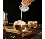 Taza de café de vidrio transparente de doble pared de 250 ml con asa y aislamiento térmico de doble capa, taza para jugo y leche de alta temperatura. 250ml puro