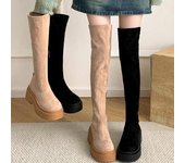 Botas altas por encima de la rodilla para mujer, botines largos elásticos sin cordones, zapatos planos con plataforma para otoño e invierno 35
