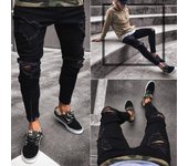 Jeans para hombre Nuevos pantalones pitillo negros rasgados con cremallera elástica para hombre S negro