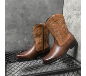 Botas vaqueras occidentales de moda, zapatos de cuero bordado, botas de montar británicas de caña alta para hombre, botas casuales de cuero de buena calidad para hombre. 38 marrón