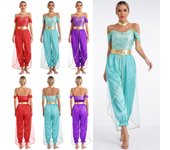 Conjunto de disfraz de princesa para mujer, mono con lentejuelas, pantalones largos anchos, disfraz de carnaval, fiesta, baile, disfraz elegante M rojo