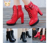 Botas de piel con tacón alto y cordones de color liso para mujer de Farewell 35 negro