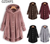GZDXFS ~ Chaqueta de invierno de lana con capucha y botones de talla grande para mujer S color rosa