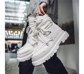 Botas de moto de moda nuevas de moda para hombre, botas blancas de diseñador con correa para hombre, zapatos de plataforma de calle, botas cortas de cuero negro para hombre 39