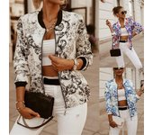 Chaqueta corta de moda para mujer, chaqueta bomber con estampado floral, ropa informal ajustada con cremallera XXL negro