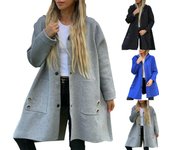 Chaqueta de mujer, informal, de manga larga, de gran tamaño, para invierno, con bolsillo M negro