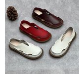 Zapatos de mujer de cuero vintage de moda, sandalias planas de piel de vaca para mujer, zapatos de verano para mujer, suaves y cómodos, rojos 35 rojo