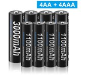 PALO 8 uds/lote conjunto de batería recargable incluye 4 Uds AA 3000mAh y 4 Uds AAA 1100mAh NI-MH AA/AAA baterías recargables para Radio negro