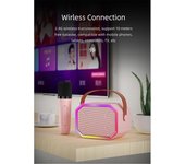 Mini máquina de karaoke BT Altavoz de karaoke con micrófonos inalámbricos Efecto de luz de color deslumbrante para 2 mics color rosa