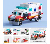 6 en 1, coche de escolta de ambulancia, helicóptero, médico paramédico, minicargador, camión, modelo clásico, conjuntos de bloques de construcción, ladrillos, ciudad de juguete