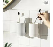 Soporte de pared para cepillos de dientes, soporte para vasos de pasta de dientes, estante de almacenamiento para baño sin taladros, organizador portátil blanco