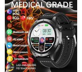 Reloj inteligente nuevo 2024 con control de lípidos en sangre, ácido úrico, ECG + PPG, temperatura corporal, llamadas Bluetooth, reloj inteligente de salud Silicone strap negro