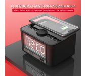 Reloj despertador con Bluetooth y carga inalámbrica, altavoz con tarjeta, radio FM, altavoz de escritorio para mesita de noche, reproductor de unidad flash USB, altavoz para computadora negro