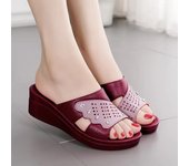 Zapatillas de mujer, chanclas Retro de cuero de verano para mujer, zapatos informales con plataforma, zapatillas para exteriores para mujer 40 rojo
