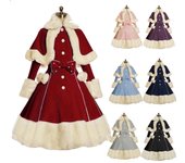 Abrigos de piel de manga larga a la moda para mujer, vestido Lolita con lazo dulce estilo victoriano gótico vintage, vestidos de solapa cálidos para otoño e invierno, abrigo, disfraz de fantasía para cosplay XXXXXL negro