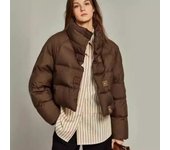 Chaqueta corta de diseño elegante, chaqueta acolchada corta de invierno, ropa de mujer, abrigos acolchados de algodón, abrigo cálido con cuello alto, chaquetas de pan S café