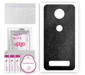 apgo Protective Skin Sticker for the back compatible with Motorola Moto Z3, Wrap Film, Foil, Vinyl - Pattern Black Leather