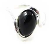 Bague Argent artisanal 'Déesse Noir de Jais' noir argenté (rhodié) - 15x8 mm 50 negro