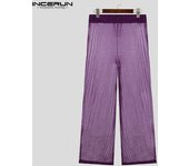 INCERUN Pantalones largos transparentes de malla para hombre, pantalones transparentes con cintura elástica S negro