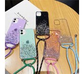 Correa con purpurina Cordón Cadena Collar para teléfono Cordón Funda para teléfono para iPhone 14 13 12 11 Pro XS Max XR 7 8 para samsung S22 S21 s20 Fe S8 S9 S10 / redmi iphone 6 6s blanco