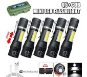 Mini linterna LED portátil Q5 + lámpara COB con cuentas, linterna con batería integrada, linterna con Zoom recargable, para acampar al aire libre, 1-5 uds. 1 × Flashlight  No Box