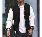 Chaqueta de béisbol para hombre, cuello alto, manga larga, rayas, patchwork, botones de color, cierre, chaqueta, abrigo con dos bolsillos laterales XL azul marino