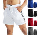 Pantalones cortos para hombre, para fitness, jogging, running, deportes, gimnasio, entrenamiento, pantalones deportivos, pantalones de chándal, pantalones de ejercicio M blanco