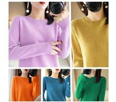 Suéter de cuello redondo de 11 colores para mujer, jersey de punto de color sólido, manga larga, camisa interior fina y corta, primavera y otoño de 2024 XXL