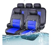 Juego de fundas para asientos de coche, fundas de cuero sintético compatibles con fundas de airbag para proteger el asiento del coche y los accesorios interiores del coche negro