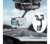 Soporte para teléfono con espejo retrovisor para automóvil con rotación de 360 grados, soporte estable para teléfono inteligente, soporte de navegación para iPhone, Samsung y Xiaomi negro
