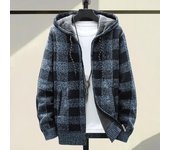 Abrigo de otoño-invierno para hombre, de punto, con cremallera, de manga larga, grueso, de felpa a cuadros L rojo vino