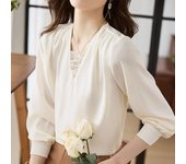 Blusa de manga larga de satén a la moda para mujer, camisas elegantes con cuello en V para mujer, Tops de satén para otoño, ropa para mujer 29974 S color rosa