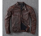 Chaqueta de cuero genuino estilo vintage para hombre, chaqueta de cuero genuino para motociclista, abrigo delgado de cuero marrón a la moda, chaqueta de cuero de vaca para hombre L