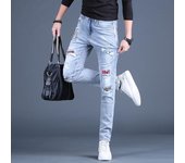 Pantalones vaqueros de alta gama para hombre, nuevos pantalones ajustados de pie pequeño para hombre, pantalones elásticos largos de párrafo de primavera y otoño 28 azul