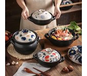 Olla japonesa para estofado, resistente a altas temperaturas, pintada a mano - Cazuela de cerámica con tapa