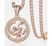 Colgante de oro rosa con el signo del zodiaco para mujer, 12 constelaciones, Aries, Leo, Escorpio, 3 mm, joyería de caracol, GP278 With 50cm Chain