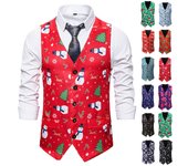 (SU)Chaleco elegante navideño de muñeco de nieve para hombre, chaqueta sin mangas para fiesta con botones vintage XL rojo