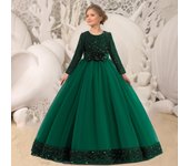 Vestidos de fiesta infantiles de Navidad con lentejuelas de verano para niñas, disfraz de dama de honor, vestido de princesa para graduación de manga larga, vestido de noche de boda 120CM rojo oscuro