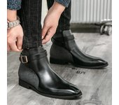 Botas Chelsea de vestir formales de cuero para hombre, botas de punta puntiaguda con costuras retro, botas de color en contraste, talla grande EU:39 negro