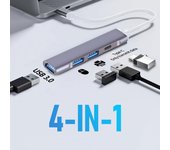 Concentrador USB 3.0 de 4 puertos Concentrador USB C Adaptador OTG Divisor multiusb Estación de acoplamiento tipo C Transmisión de datos de alta velocidad de 5 Gbps