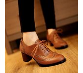Nuevo Zapatos de tacón con punta redonda para mujer, tacones de madera de 5,5 cm, plataforma Brogue, 34