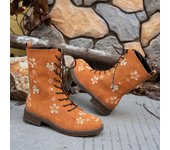 Botas cortas gruesas de moda para mujer, de otoño, con punta redonda, de gamuza, con cordones en la parte delantera, antideslizantes y cómodas 36 azul