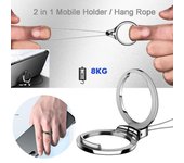 Accessories Ring Hang Rope 2 in 1 Mobile Phone Straps Metal Stand Mobile Holder Finger Ring Lanyard negro