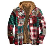 Chaqueta con capucha de franela con forro acolchado informal para hombre, suave, cálida, de manga larga, para exteriores, con cremallera, a cuadros, para hombre, sudaderas con capucha de invierno, abrigo, prendas de vestir exteriores M