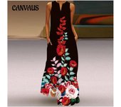 Vestido de verano para mujer Vestido sin mangas Vestido estampado con cuello en V S
