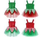 Niños Niñas Lentejuelas brillantes Sin mangas Disfraces de cosplay Vestido tutú Vestido de baile leotardo 7-8 Years rojo
