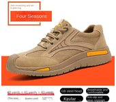Zapatos de trabajo para hombre con suelas blandas, resistentes a golpes y perforaciones, Baotou de acero para cuatro estaciones, para soldadores eléctricos. 37 caqui