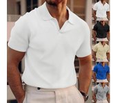 Camiseta de cuello de verano para hombre Polos para hombre (de los hombres) Camisetas casuales de manga corta con estampado de gofres, de color liso y talla grande (de los hombres) S negro