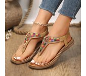 Sandalias planas de estilo bohemio para mujer, sandalias de gladiador con Clip dedos, zapatos de playa informales Retro para verano, chanclas antideslizantes 36